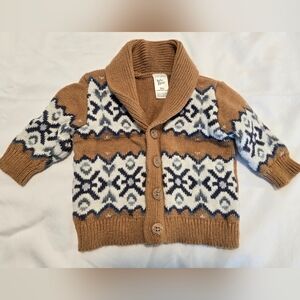 Cozy Tan and White Chunky Knit Baby Sweater